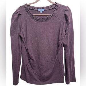 DEMOCRACY Long Sleeves Soutache Embroidered Neck Ruched Sides Purple Medium